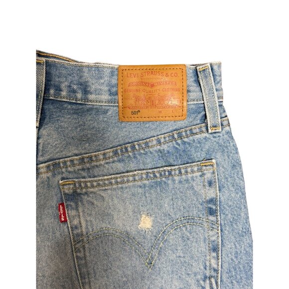 Levi's Premium 501 Shorts 26 Womens Distressed Denim Blue Ripped High-Waisted - Picture 9 of 12